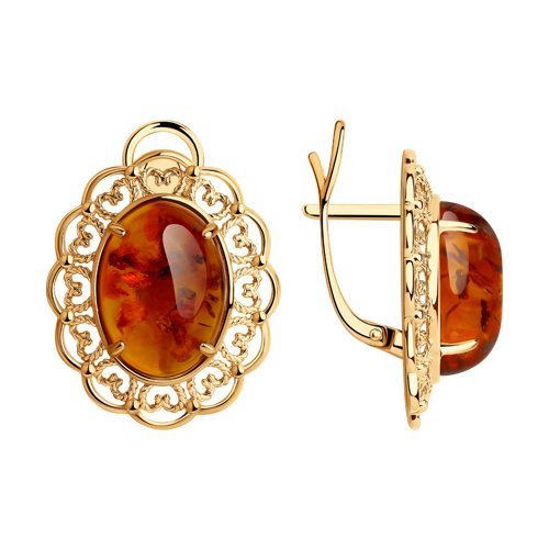 Серьги из золочёного серебра с янтарём (Арт.93-320-00849-1)