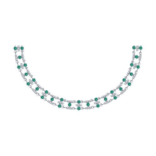 Колье из белого золота с бриллиантами и изумрудами (Арт.3070041-3)