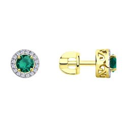 Серьги из желтого золота с бриллиантами и изумрудами (Арт.3020432-2)