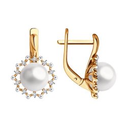 Серьги из золота с бриллиантами и жемчугом (Арт.51-220-02091-1)