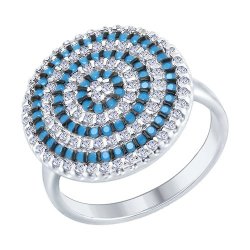 Кольцо из серебра с голубыми ситаллами и фианитами (Арт.94012469)