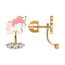 Серьги из золота с фианитами и эмалью (Арт.029495)