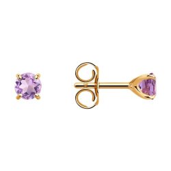 Серьги пусеты золотые пробы 585 с аметистом (Арт.727567)