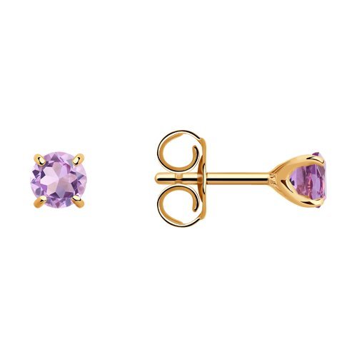 Серьги пусеты золотые пробы 585 с аметистом (Арт.727567)