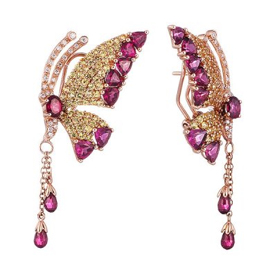 Серьги из золота с бриллиантом и родолитом (Арт.e0001280a03_ys_rh_pink)