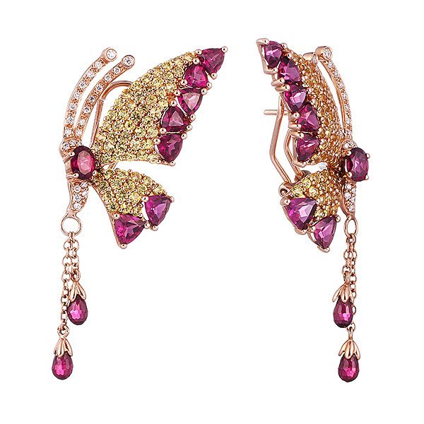 Серьги из золота с бриллиантом и родолитом (Арт.e0001280a03_ys_rh_pink)