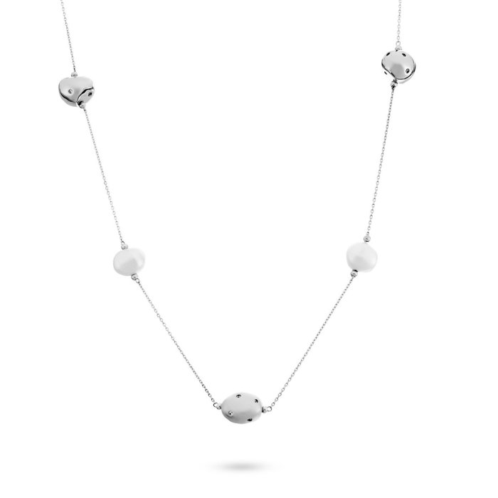 Ожерелье из серебра с жемчугом и куб. цирконием (Арт.rb-n342-3-x-w-pn-x-w)