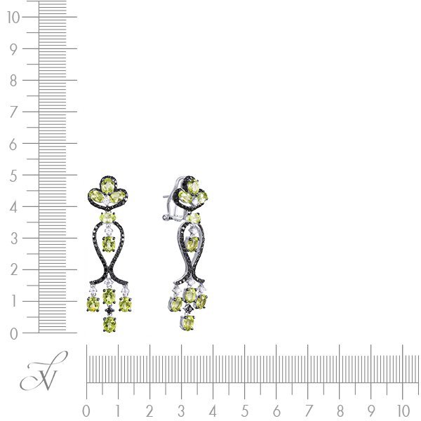 Серьги из белого золота с бриллиантом и хризолитом (Арт.e02564k_sr_db_pd_wg)
