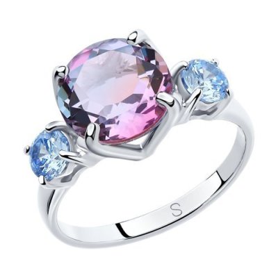 Кольцо из серебра с ситаллом и фианитами «Сияние грёз» Соколов (арт.92011718)