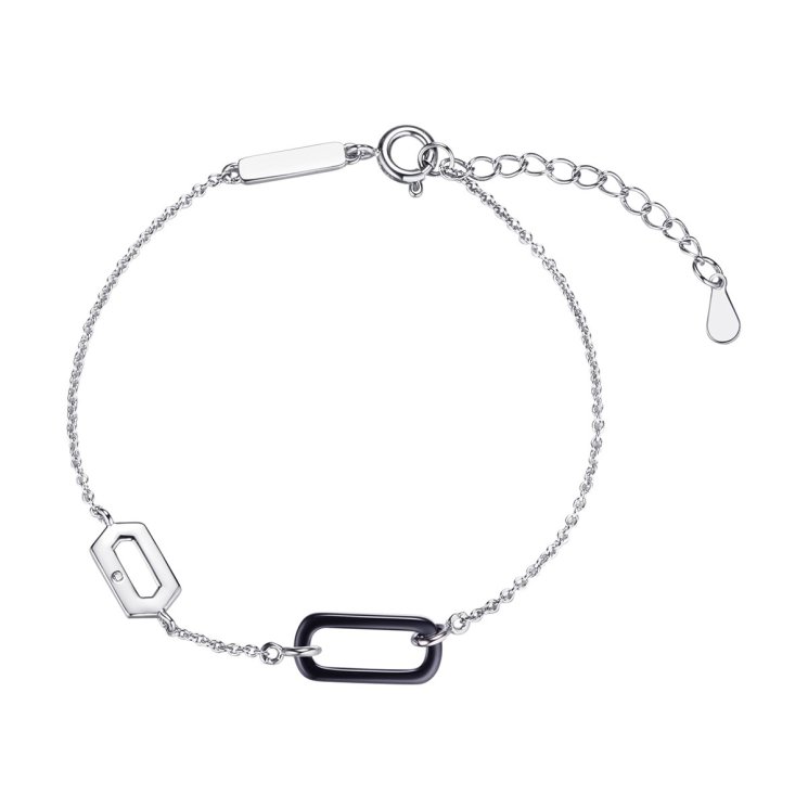 Браслет из серебра с керамикой и фианитом (Арт.tc-b02122-b-w-x-x-w)