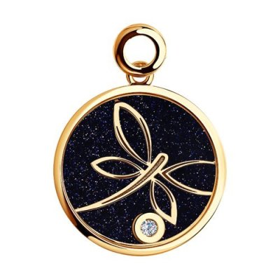 Кулон из золота с авантюрином, бриллиантом и сапфировым стеклом «Ночная Стрекоза» Соколов (арт.1030733)