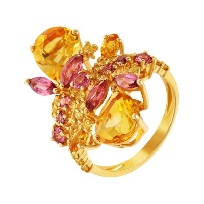 Кольцо из золота с родолитом и сапфиром (Арт.rg-32771_ko_ys_ct_rh_yg)