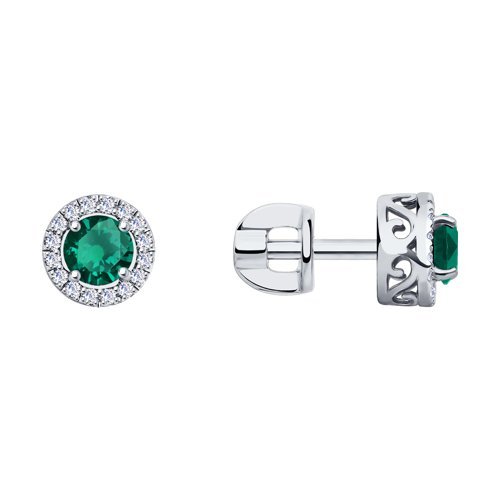 Серьги из белого золота с бриллиантами и изумрудами (Арт.3020432-3)