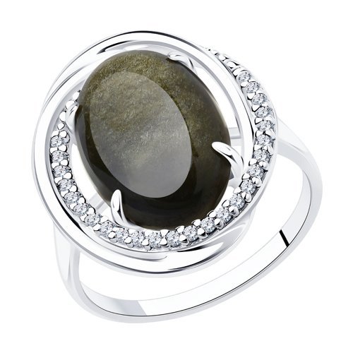Кольцо из серебра с обсидианом и фианитами (Арт.94-310-00962-1)