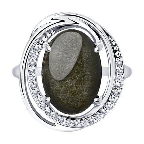 Кольцо из серебра с обсидианом и фианитами (Арт.94-310-00962-1)