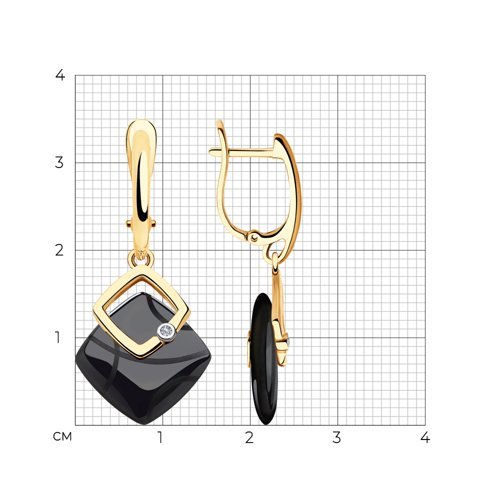Серьги из золота с бриллиантами и чёрными керамическими вставками (Арт.6025105)
