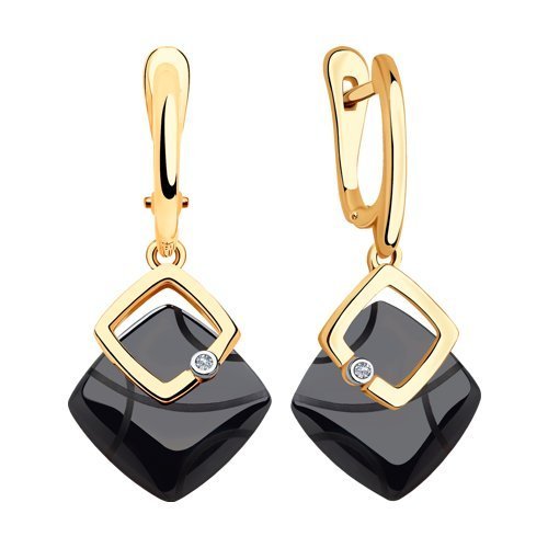 Серьги из золота с бриллиантами и чёрными керамическими вставками (Арт.6025105)