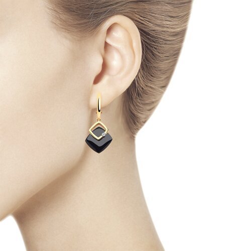 Серьги из золота с бриллиантами и чёрными керамическими вставками (Арт.6025105)