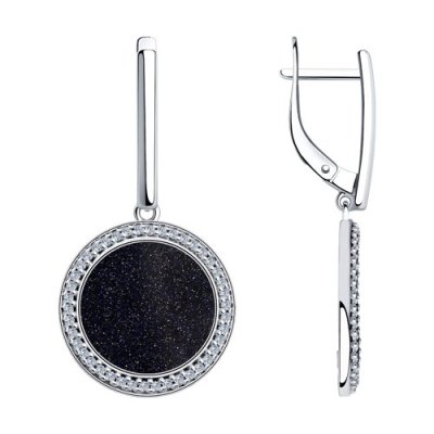 Серьги из серебра с авантюриновым стеклом и фианитами «Ночное Созвездие» Соколов (арт.94023582)