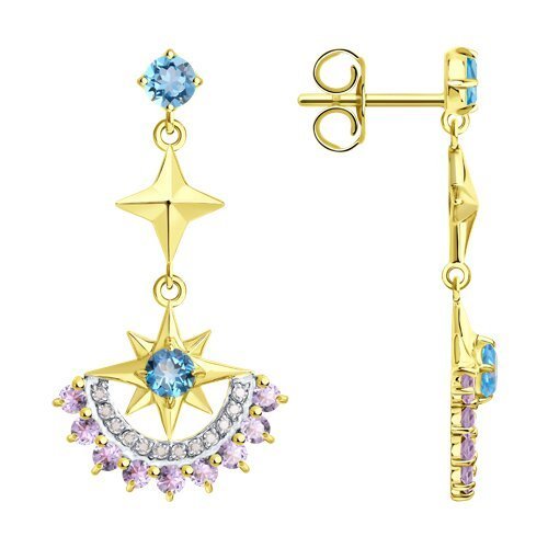 Серьги золотые пробы 585 с миксом камней (Арт.729246-2)