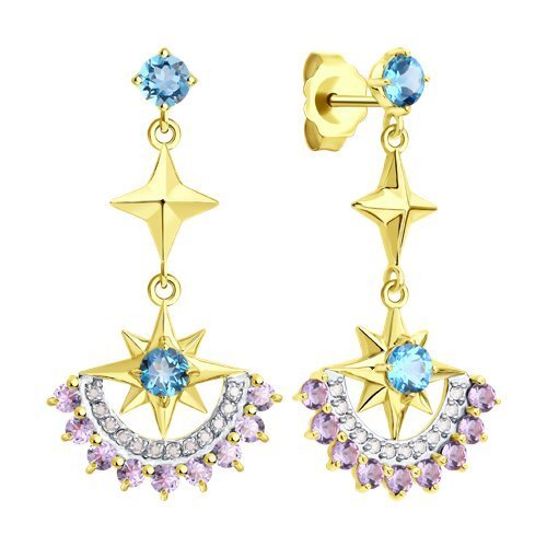 Серьги золотые пробы 585 с миксом камней (Арт.729246-2)