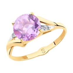 Кольцо золотое пробы 585 с аметистом (Арт.715484)