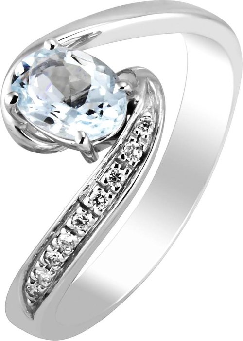 Кольцо из белого золота с аквамарином и бриллиантом (Арт.anq_271)