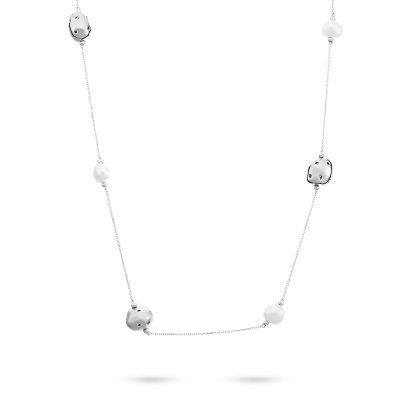 Ожерелье из серебра с жемчугом и куб. цирконием (Арт.rb-n343-1-x-w-pn-x-w)