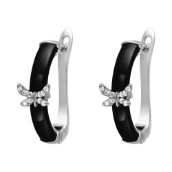 Серьги из серебра с керамикой и куб. цирконием (Арт.tc-e00424-b-w-x-x-w)