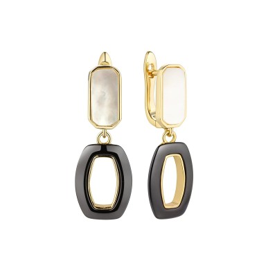 Серьги серебряные с жемчугом и керамикой «Лимонный Шик» Fresh Jewelry (арт.TC-E01688-B-L-PN-X-X)