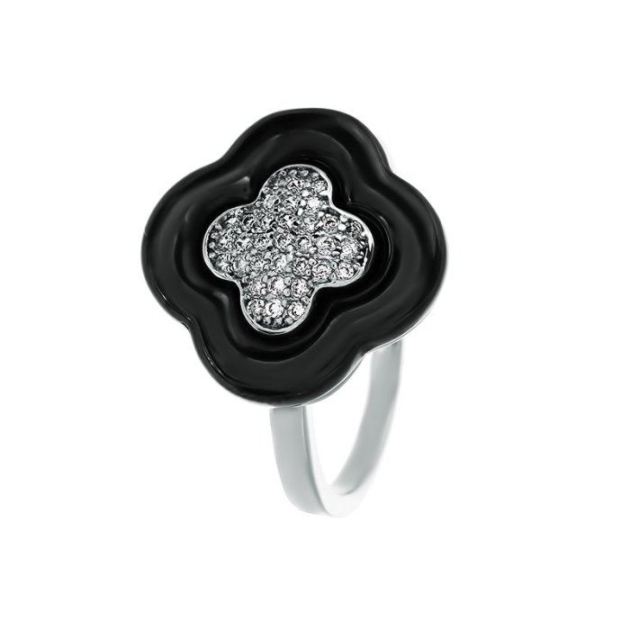 Кольцо из серебра с керамикой и фианитом (Арт.tc-r00247-b-w-x-x-w)