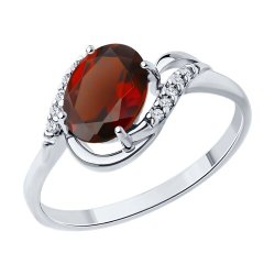 Кольцо из серебра с гранатом и фианитами (Арт.94-310-00185-2)