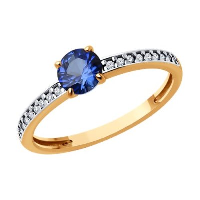 Кольцо из золочёного серебра с корундом и фианитами (Арт.88010074)