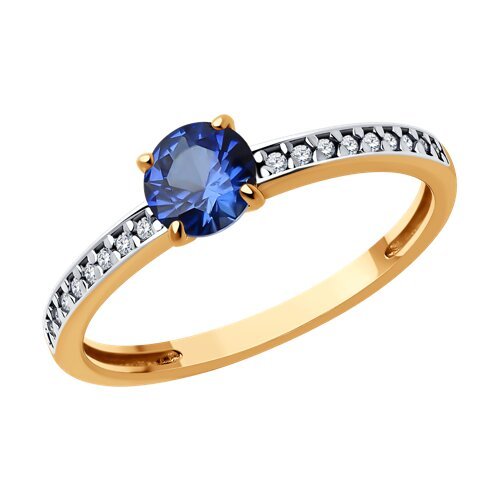 Кольцо из золочёного серебра с корундом и фианитами (Арт.88010074)