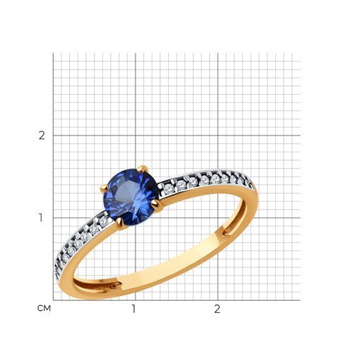 Кольцо из золочёного серебра с корундом и фианитами (Арт.88010074)