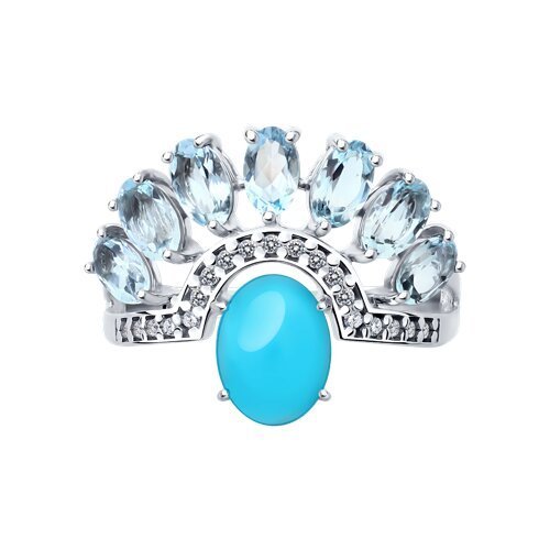 Кольцо из серебра с бирюзой,топазами и фианитами (Арт.83010226)