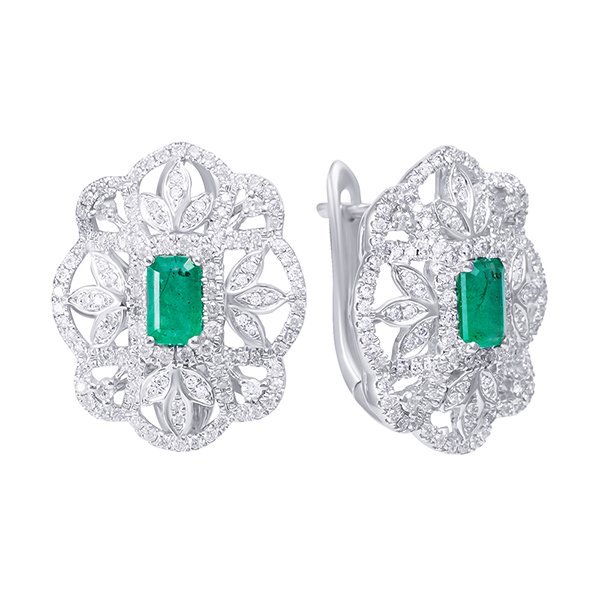 Серьги из белого золота с бриллиантом и изумрудом (Арт.me37022-wd-em_sr_em_wg)