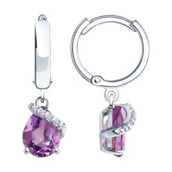 Серьги из серебра с аметистами и фианитами (Арт.92022961)