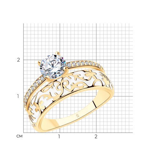 Кольцо из золочёного серебра с фианитами и эмалью (Арт.93010322)