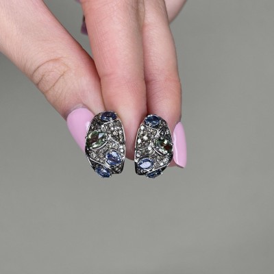 Серьги из белого золота с бриллиантами и сапфирами «Таинственный сад» MyJewels (арт.E31238)