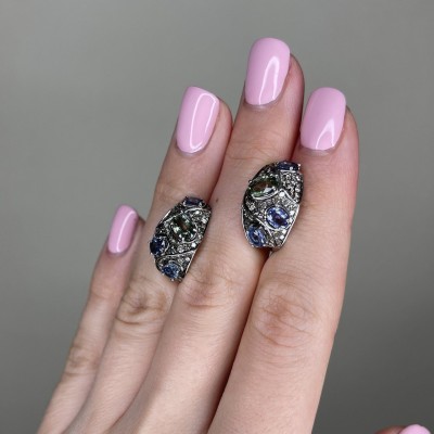 Серьги из белого золота с бриллиантами и сапфирами «Таинственный сад» MyJewels (арт.E31238)