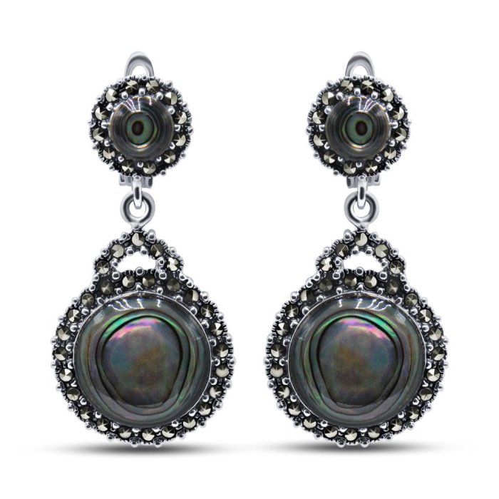 Серьги Серебряные крылья (Арт.221191e-39_perlamutr_markazit)