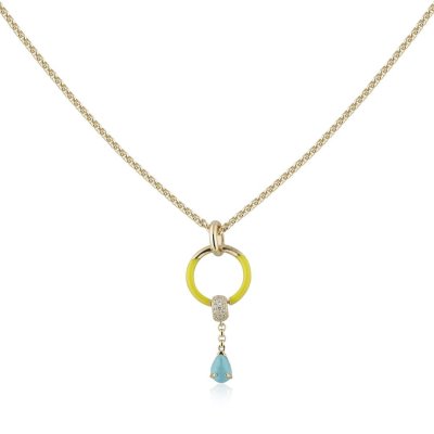 Ожерелье из золота с бирюзой и бриллиантом Русские Самоцветы (Арт.95710)