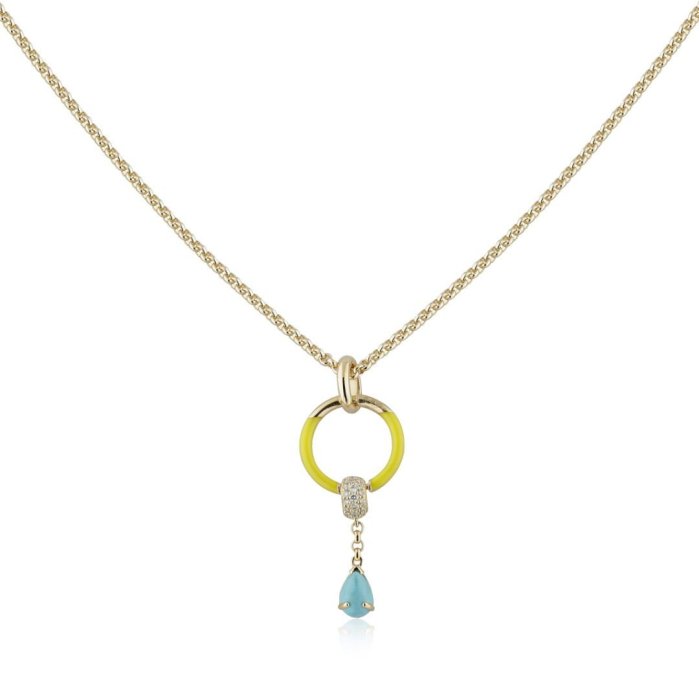 Ожерелье из золота с бирюзой и бриллиантом Русские Самоцветы (Арт.95710)