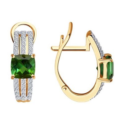 Серьги золотые с бриллиантами и турмалином «Изумрудный Шарм» Соколов (арт.6024262)