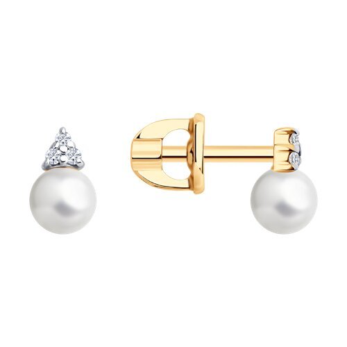 Серьги пусеты золотые пробы 585 с жемчугом (Арт.792463)