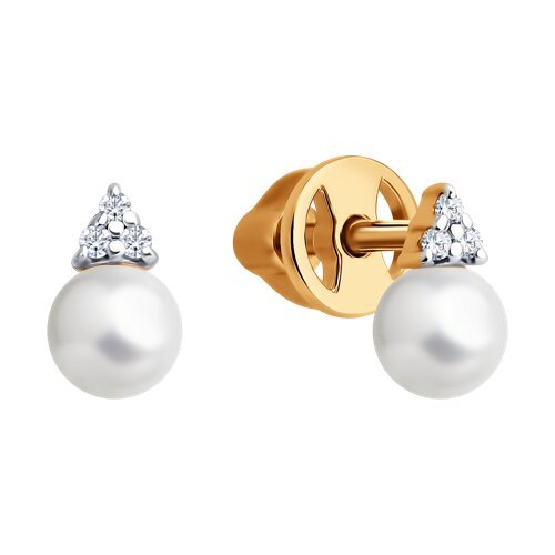 Серьги пусеты золотые пробы 585 с жемчугом (Арт.792463)