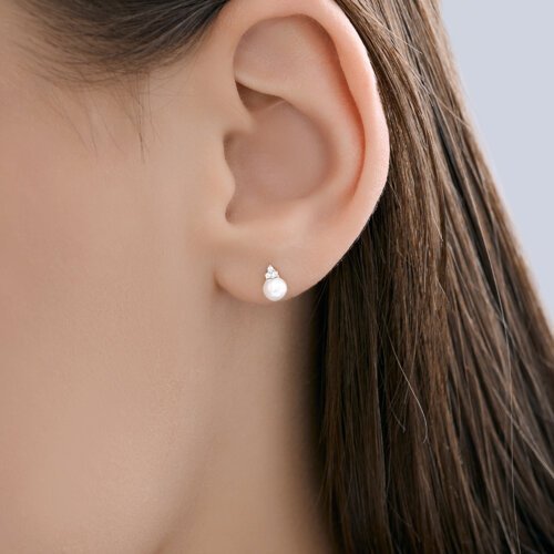 Серьги пусеты золотые пробы 585 с жемчугом (Арт.792463)