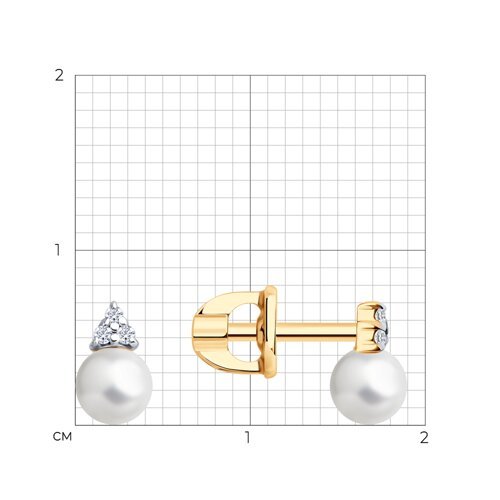 Серьги пусеты золотые пробы 585 с жемчугом (Арт.792463)