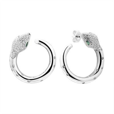 Серьги серебряные с фианитами и шпинелью «Smart Serpent» Fresh Jewelry (арт.CZ-E04948-X-W-EM-X-W)